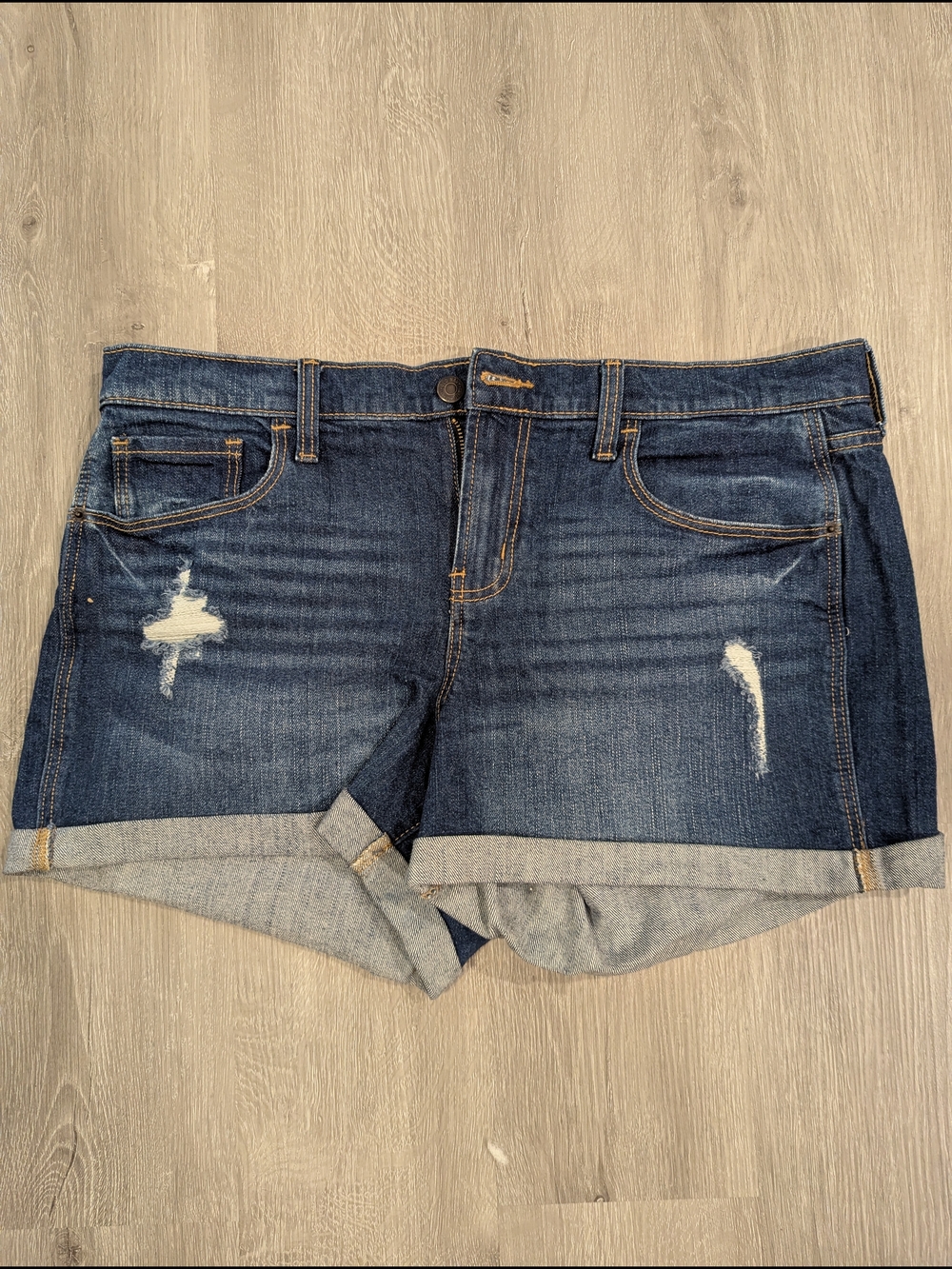 Old Navy Dark Blue Distressed Denim Roll-Cuff Shorts